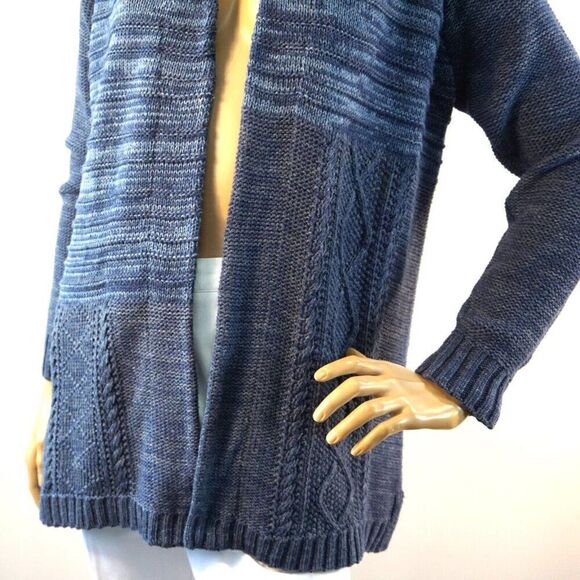 Chaps Open Cardigan Blue Cotton Knit Womens Size Medium - Picture 3 of 11